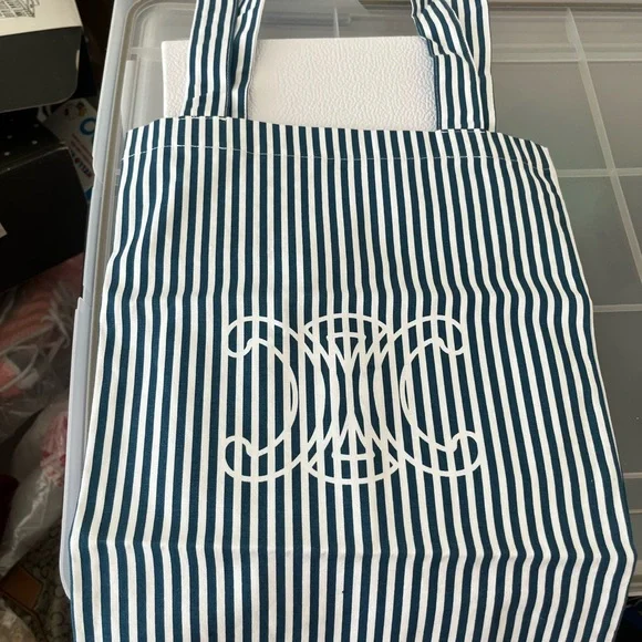 Celine Striped Blue & White Tote Bag - Picture 1 of 2